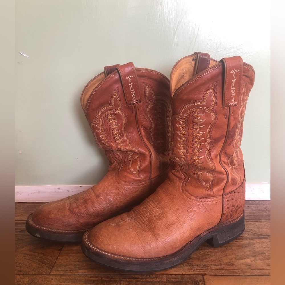 Vintage Tony Lama Cowboy Boots Size 8.5 D Brown XT9002 Pull On Exotic Vtg Usa